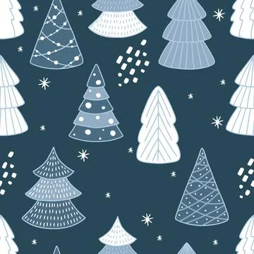 Holiday Seamless Pattern with Christmas tree. Xmas winter background Stock Illustration