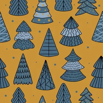 Holiday Seamless Pattern with Christmas tree. Xmas winter background Stock Illustration