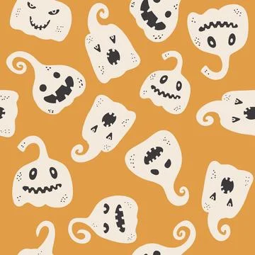 Holiday seamless pattern with funny characters pumpkins. Halloween vector Stock Illustration