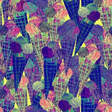 Holiday seamless pattern with Ice cream drawn by hand of pencil texture. Stock Illustration