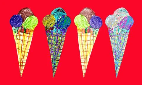 Holiday seamless pattern with Ice cream hand-drawn by pencil in kids style. Stock Illustration