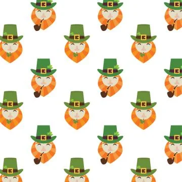 Holiday seamless pattern with leprechaun, hat and clover. Happy St. Patrick s Stock Illustration