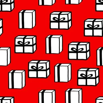 Holiday seamless pattern with present on color background. Vector illustration Stock Illustration