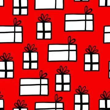 Holiday seamless pattern with present on color background. Vector illustration 스톡 일러스트