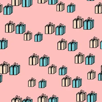 Holiday seamless pattern with present on color background. Vector illustration Illustrazione stock