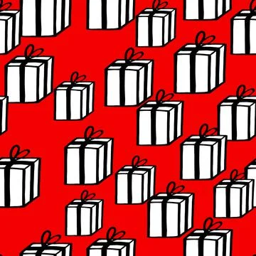 Holiday seamless pattern with present on color background. Vector illustration 스톡 일러스트