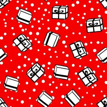 Holiday seamless pattern with present on red background. Vector illustration for Stock Illustration