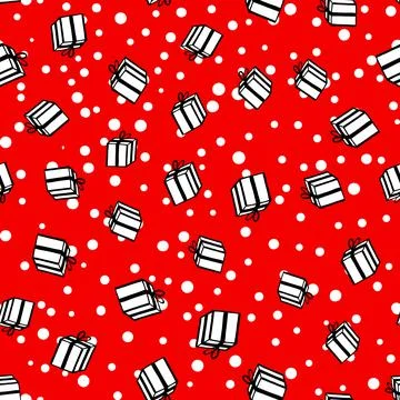 Holiday seamless pattern with present on red background. Vector illustration for Stock Illustration