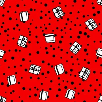 Holiday seamless pattern with present on red background. Vector illustration for Stock Illustration
