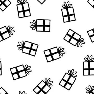Holiday seamless pattern with present on white background. Vector illustration Stock Illustration