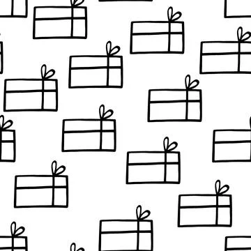 Holiday seamless pattern with present on white background. Vector illustration 스톡 일러스트