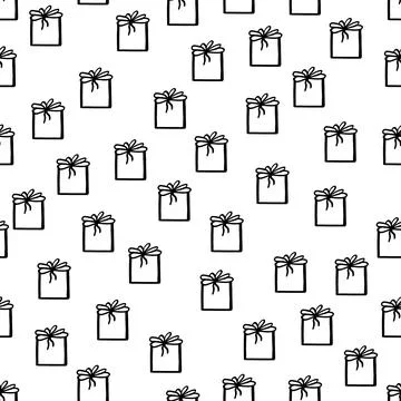 Holiday seamless pattern with present on white background. Vector illustration 스톡 일러스트
