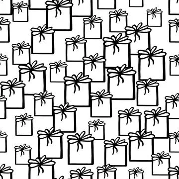 Holiday seamless pattern with present on white background. Vector illustration Stock Illustration