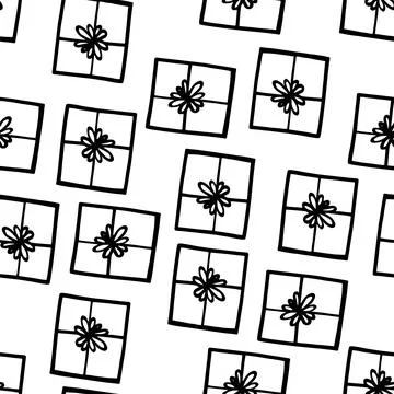 Holiday seamless pattern with present on white background. Vector illustration Stock Illustration