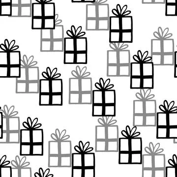 Holiday seamless pattern with present on white background. Vector illustration Stock Illustration