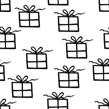 Holiday seamless pattern with present on white background. Vector illustration 스톡 일러스트