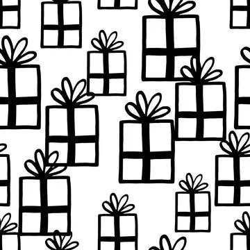 Holiday seamless pattern with present on white background. Vector illustration Stock Illustration