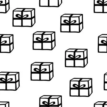 Holiday seamless pattern with present on white background. Vector illustration Stock Illustration