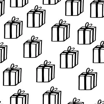 Holiday seamless pattern with present on white background. Vector illustration Stock Illustration