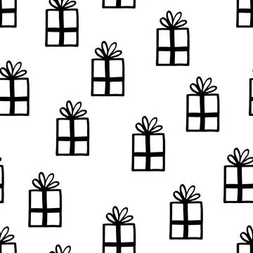 Holiday seamless pattern with present on white background. Vector illustration Stock Illustration