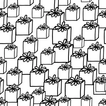 Holiday seamless pattern with present on white background. Vector illustration Stock Illustration