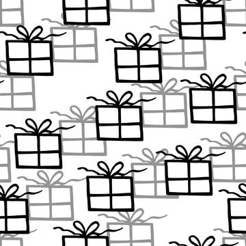 Holiday seamless pattern with present on white background. Vector illustration Stock Illustration