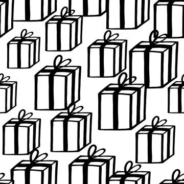 Holiday seamless pattern with present on white background. Vector illustration Stock Illustration