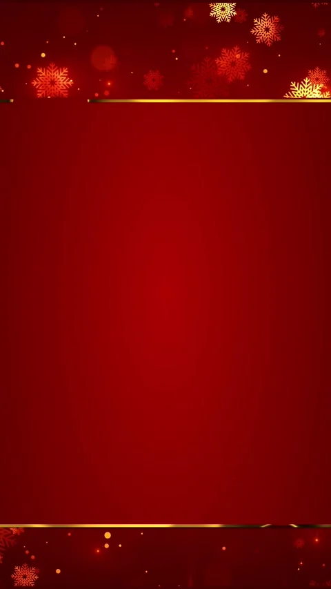 Holiday snowflake red frame background golden border lines, glowing festive part Stock Footage 340411270