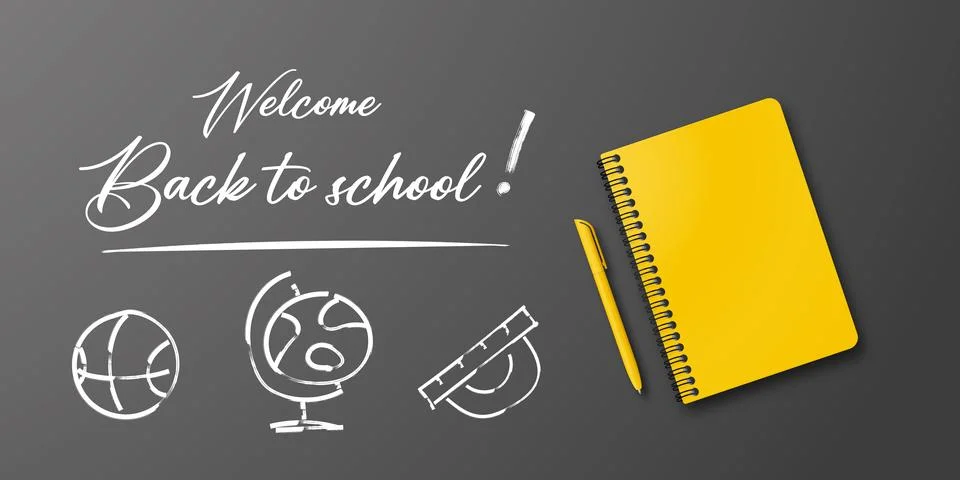 Holiday for students. Back to school. Vector banner concept with notebook and Stock Illustration