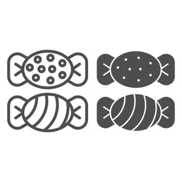 Holiday sweets line and solid icon. Two party candies in a striped wrapper Stockillustratie