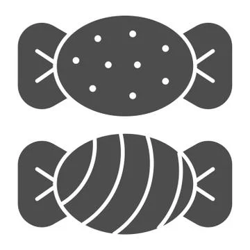 Holiday sweets solid icon. Two party candies in a striped wrapper. Happy 스톡 일러스트