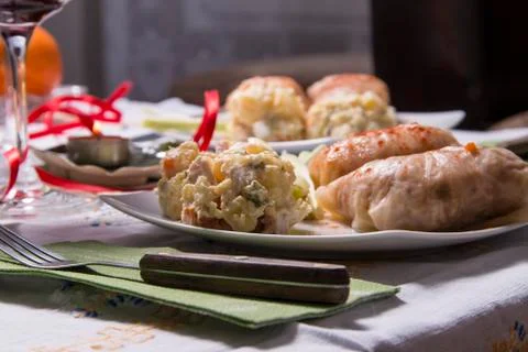 Holiday table with appetizers Stock Photos