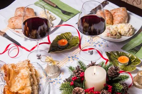 Holiday table with appetizers Stock Photos