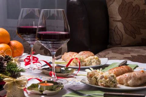 Holiday table with appetizers Foto stock