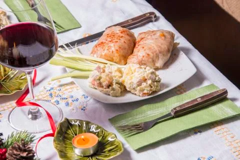 Holiday table with appetizers Stock Photos