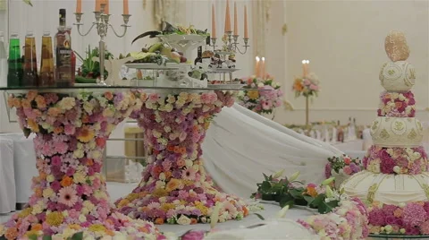 Holiday table with the cake Stock Footage 61492373