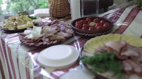 Holiday table with refreshments. Stock Footage 57999843