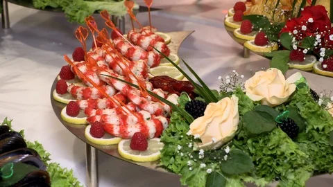 Holiday table with seafood fish crayfish Stock Footage 109549383
