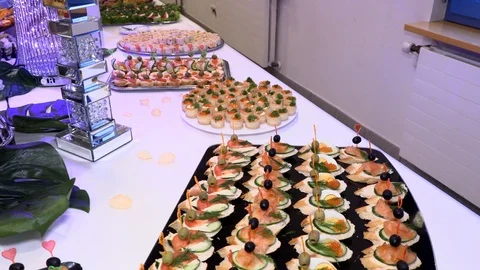 Holiday table with seafood fish crayfish Stock Footage 109600996