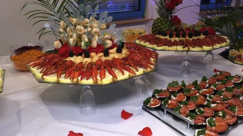 Holiday table with seafood fish crayfish Stock Footage 109601921