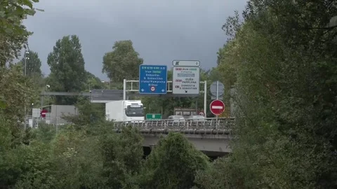 Holiday traffic causes long queues on AP-8 highway near French border in norther Video stock 342959619
