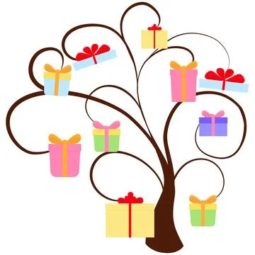 Holiday tree with gift boxes isolated on white Stock Illustration