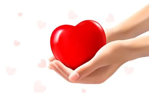 Holiday valentine background with two hands holding red heart. vector Stock Illustration