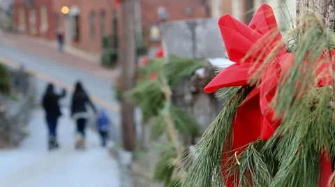 Holiday Wreath on Sidewalk Stock Footage 36034352