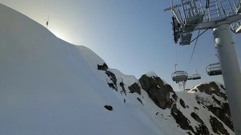 Holidaymakers climb the mountains by cable car Stock Footage 73360960