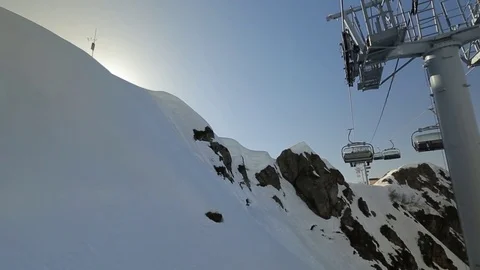 Holidaymakers climb the mountains by cable car Stock Footage 74414004