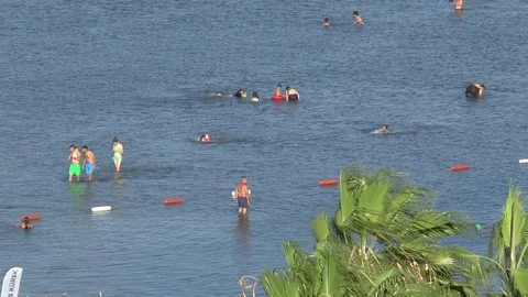 Holidaymakers In The Sea Stock Footage 96125804