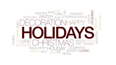 Holidays animated word cloud, text design animation.Kinetic typography. Stock Footage 76719387