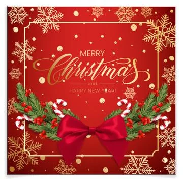 Holiday's Background for Merry Christmas greeting card with a realistic green Stock Illustration