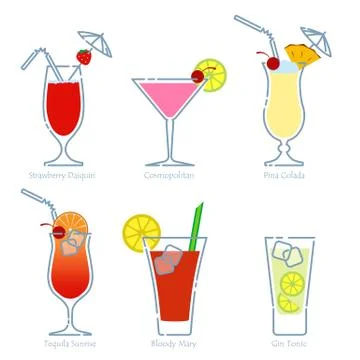 Holidays club party summer cocktails. Vector. Stock Illustration